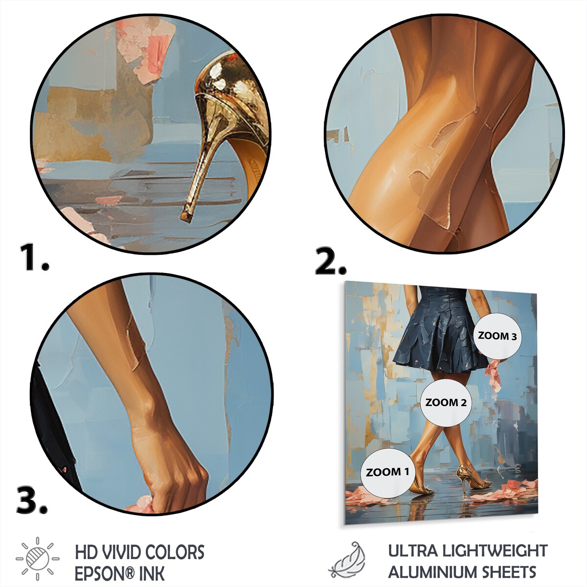 Designart "Glamorous Gait Painting Of Woman'S Heels III" Fashion Woman Metal Art Blue Wall Décor Modern Metal Art Work
