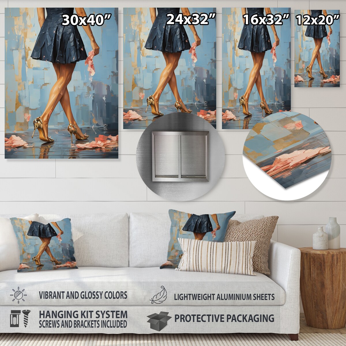 Designart "Glamorous Gait Painting Of Woman'S Heels III" Fashion Woman Metal Art Blue Wall Décor Modern Metal Art Work