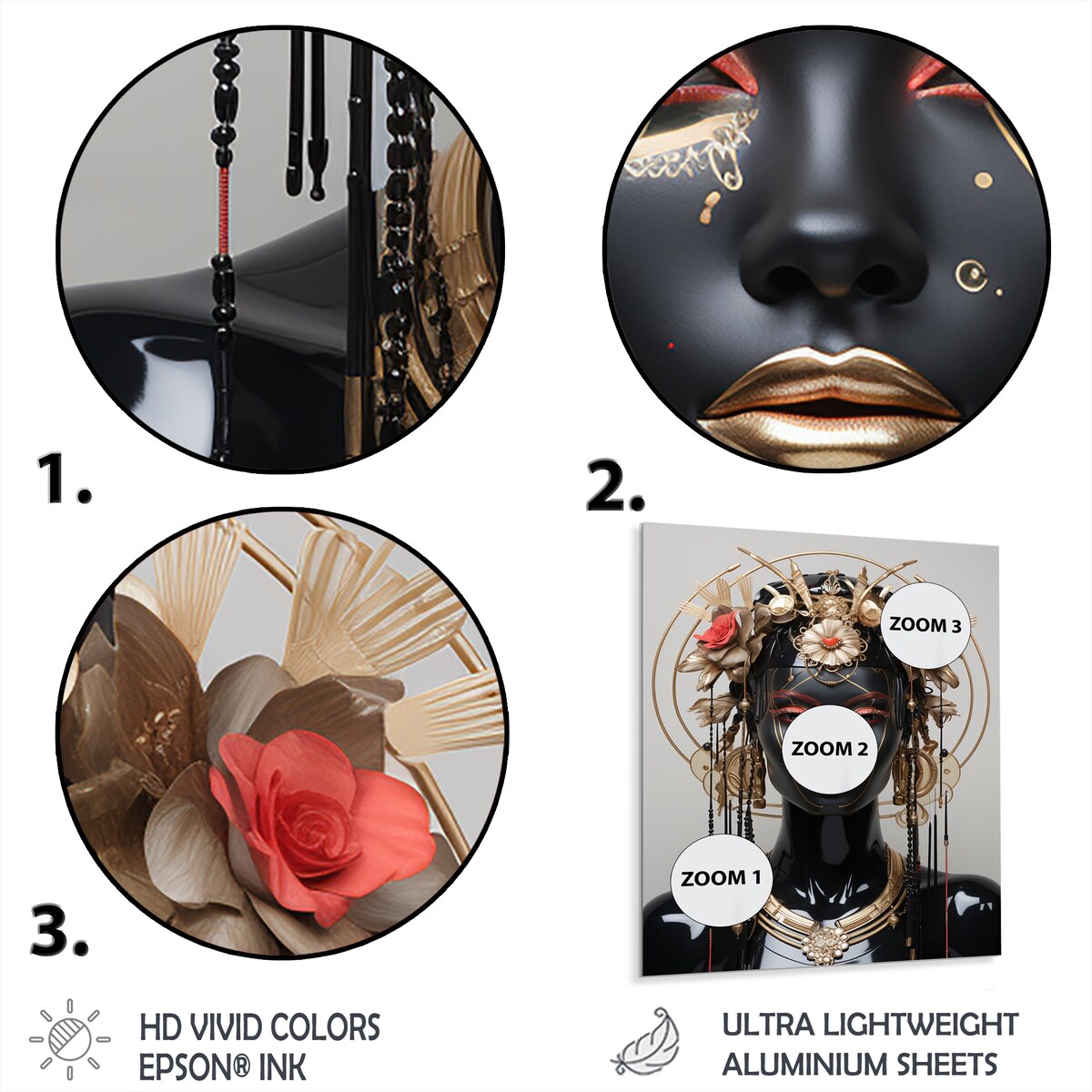 Designart "Glass Gold And Black Woman Essence II" African Woman Metal Wall Art - Black Metal Art Modern Metal Art Work