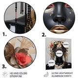 Designart "Glass Gold And Black Woman Essence II" African Woman Metal Wall Art - Black Metal Art Modern Metal Art Work
