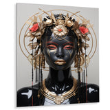 Designart "Glass Gold And Black Woman Essence II" African Woman Metal Wall Art - Black Metal Art Modern Metal Art Work