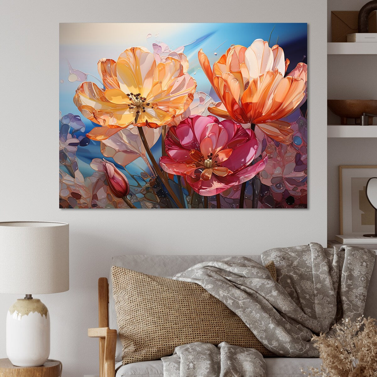 Designart "Glass Tulips Liquid Art " Tulips Wall Art