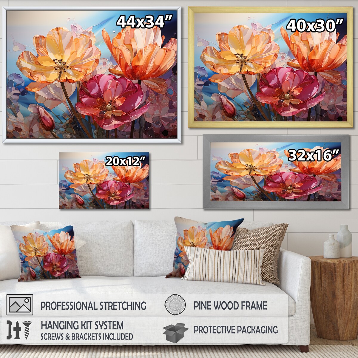 Designart "Glass Tulips Liquid Art " Tulips Wall Art