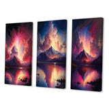 Designart "Glorious Magenta Lake Sunset With Lightening I" Landscape Mountains Pink - Gallery Set Of 3 For Office Decor