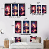 Designart "Glorious Magenta Lake Sunset With Lightening I" Landscape Mountains Pink - Gallery Set Of 3 For Office Decor