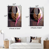 Designart "Gold And Black Angel Wings II" Wings Angel Canvas Art Print - 3 Panels