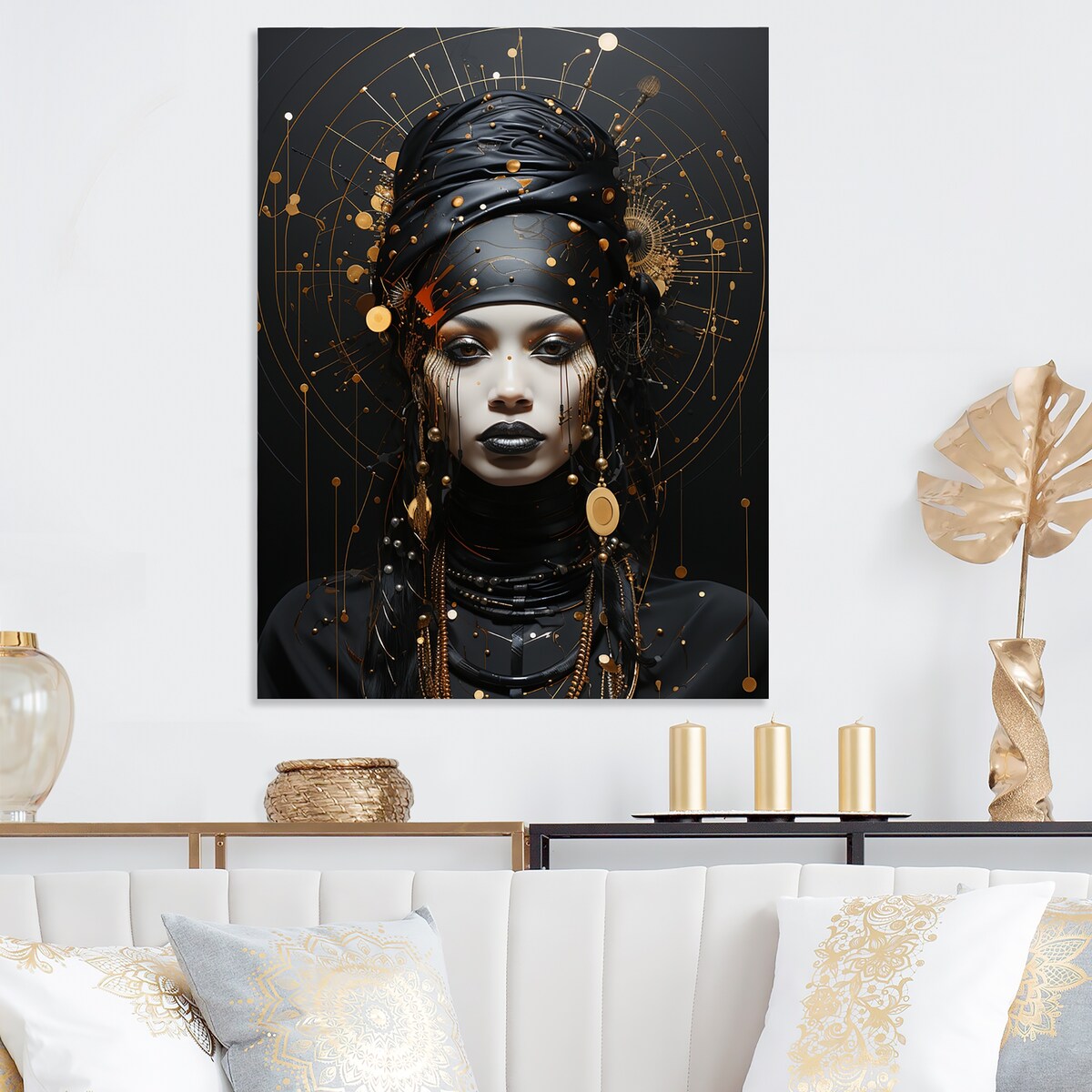 Designart "Gold And Black Elegance African Beauty III" African Woman Metal Wall Art - Gold Wall Décor Modern Metal Art