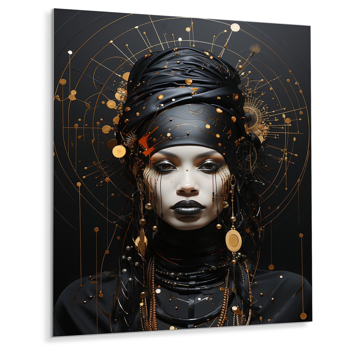 Designart "Gold And Black Elegance African Beauty III" African Woman Metal Wall Art - Gold Wall Décor Modern Metal Art