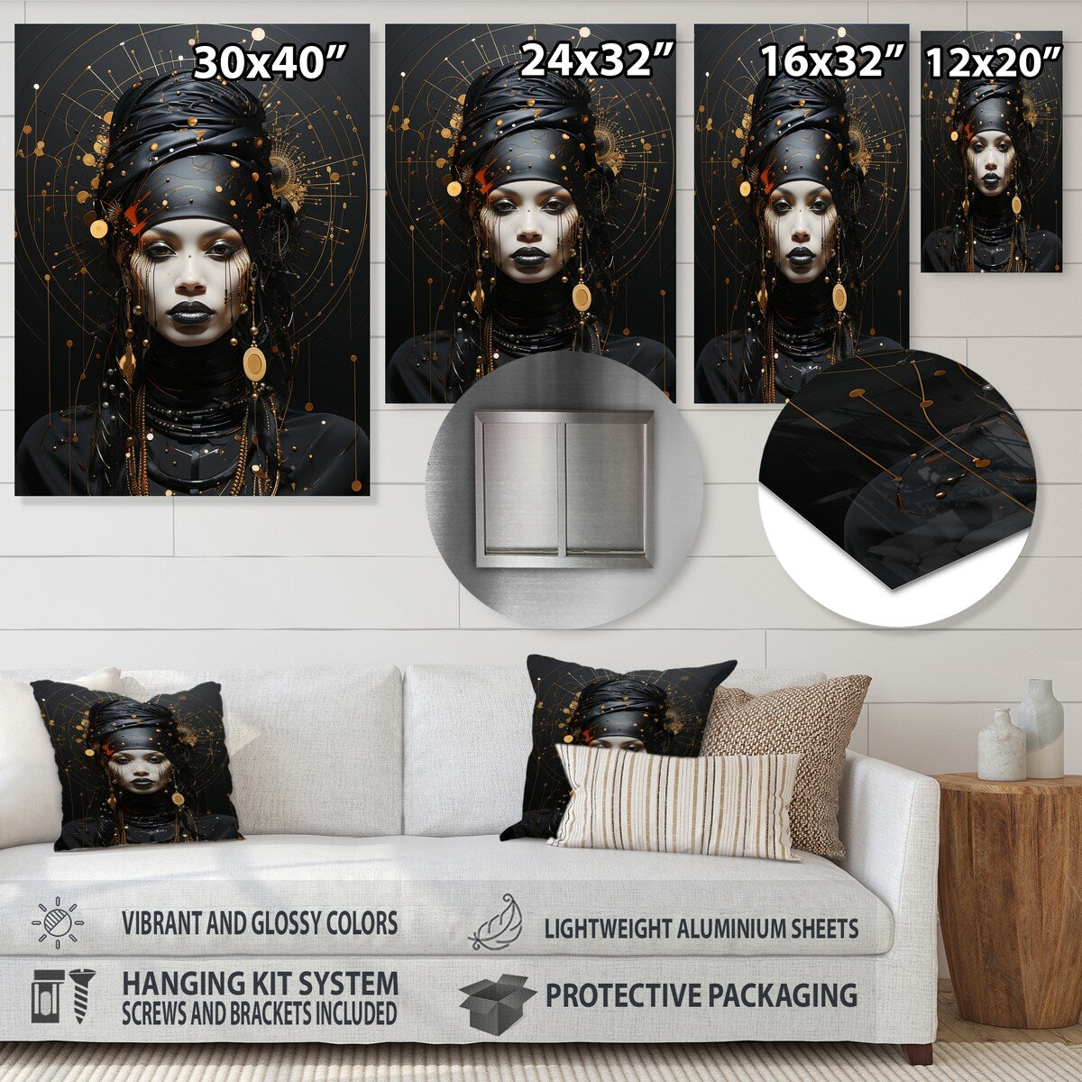 Designart "Gold And Black Elegance African Beauty III" African Woman Metal Wall Art - Gold Wall Décor Modern Metal Art