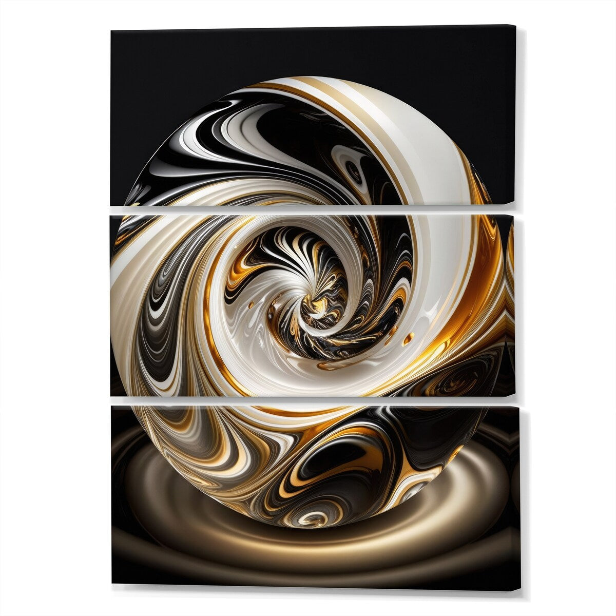 Designart "Gold And Black Stained Glass Spiral II" Modern Spiral Canvas Art Print - 3 Panels