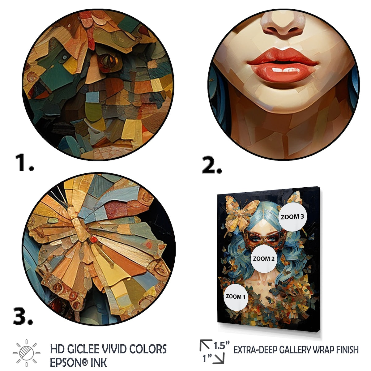 Designart "Gold And Blue Butterfly Glamour Woman Portrait II" Woman Glam Blue - Glam Living Room Framed Canvas Art
