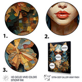 Designart "Gold And Blue Butterfly Glamour Woman Portrait II" Woman Glam Blue - Glam Living Room Framed Canvas Art