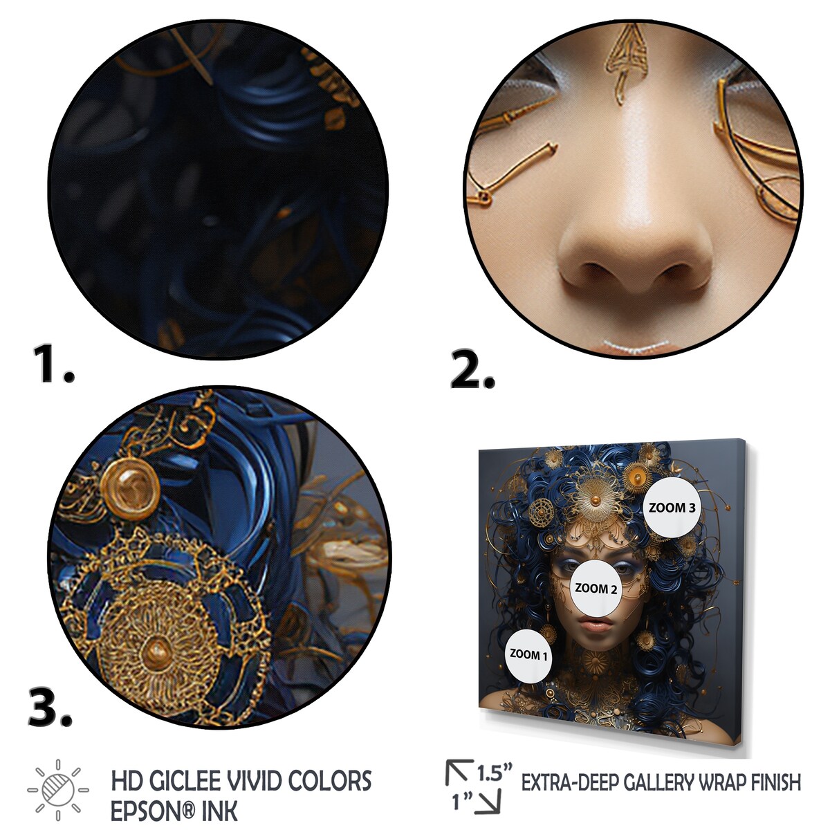 Designart "Gold And Blue Egyptian Tribal Woman Queen III" Woman Egyptian Gold - Glam Bedroom Framed Canvas Wall Art