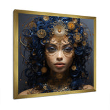 Designart "Gold And Blue Egyptian Tribal Woman Queen III" Woman Egyptian Gold - Glam Bedroom Framed Canvas Wall Art