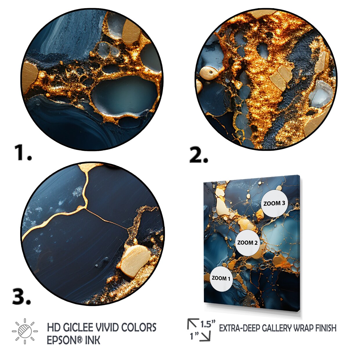 Designart "Gold And Blue Marble Mosaic Agate V" Marble Gold Wall Decor - Modern Hallway Framed Wall Art Decor