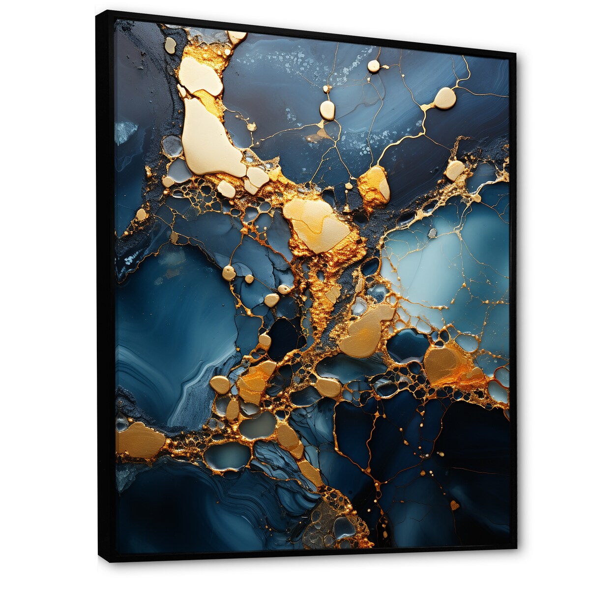Designart "Gold And Blue Marble Mosaic Agate V" Marble Gold Wall Decor - Modern Hallway Framed Wall Art Decor