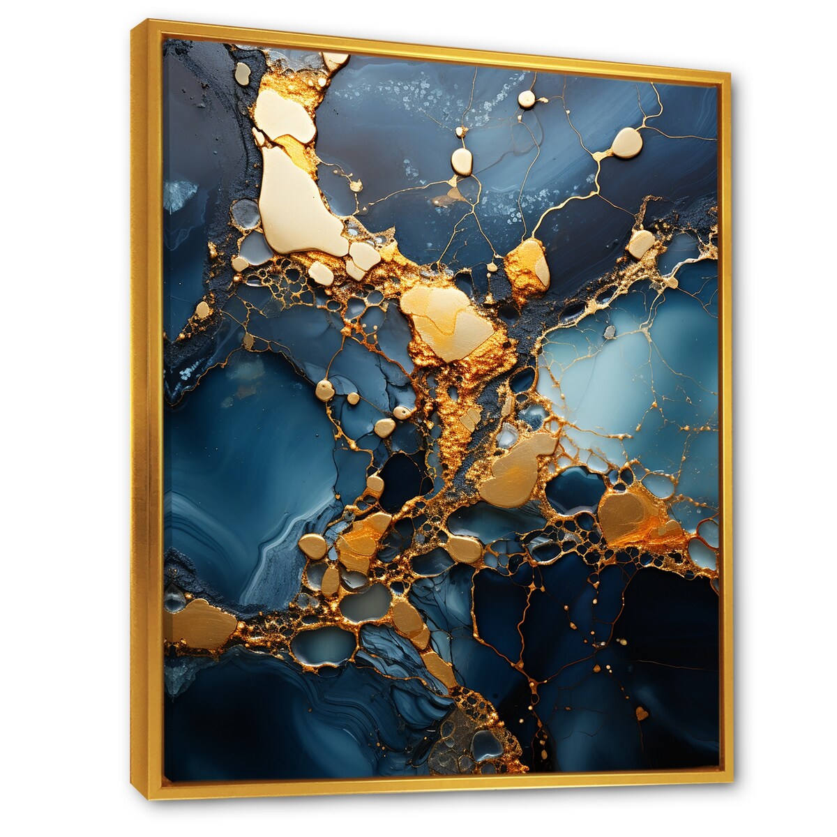 Designart "Gold And Blue Marble Mosaic Agate V" Marble Gold Wall Decor - Modern Hallway Framed Wall Art Decor