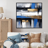 Designart "Gold And Blue Paint Elegance II" Abstract Collages Gold Wall Decor - Modern Living Room Framed Canvas Art