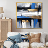 Designart "Gold And Blue Paint Elegance II" Abstract Collages Gold Wall Decor - Modern Living Room Framed Canvas Art