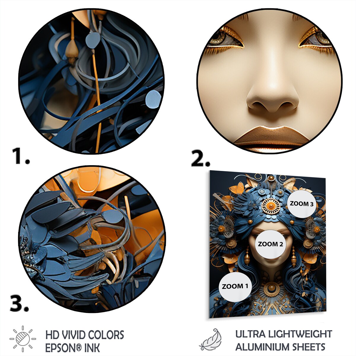Designart "Gold And Blue Woman Goddess Portrait III" Woman Goddess Metal Wall Art Gold Wall Décor Modern Metal Art Work