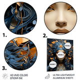 Designart "Gold And Blue Woman Goddess Portrait III" Woman Goddess Metal Wall Art Gold Wall Décor Modern Metal Art Work