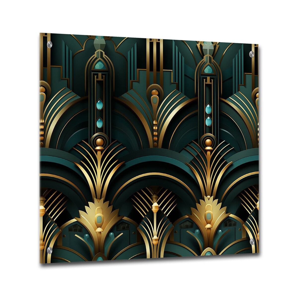 Designart "Gold And Green Art Deco Opulence" Abstract Gloss Wall Decor Gold - Bohemian Acrylic Wall Art For Bedroom