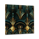 Designart "Gold And Green Art Deco Opulence" Abstract Gloss Wall Decor Gold - Bohemian Acrylic Wall Art For Bedroom