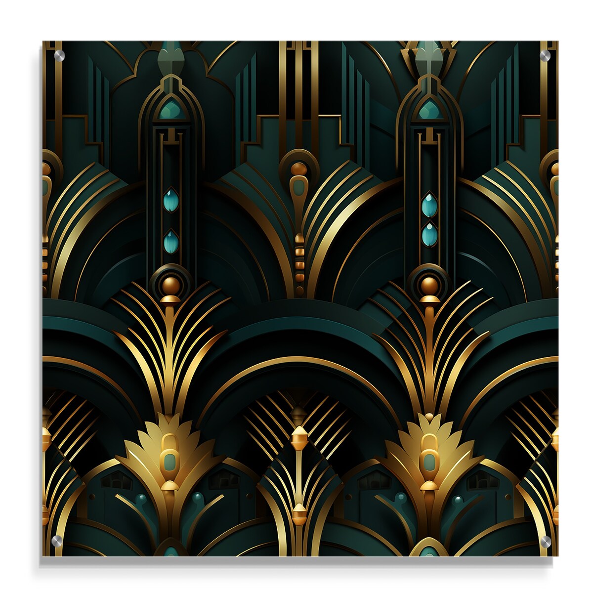 Designart "Gold And Green Art Deco Opulence" Abstract Gloss Wall Decor Gold - Bohemian Acrylic Wall Art For Bedroom