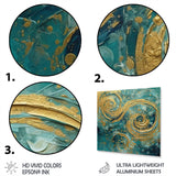 Designart "Gold And Green Power Of Abstraction" Modern Geometric Metal Wall Art