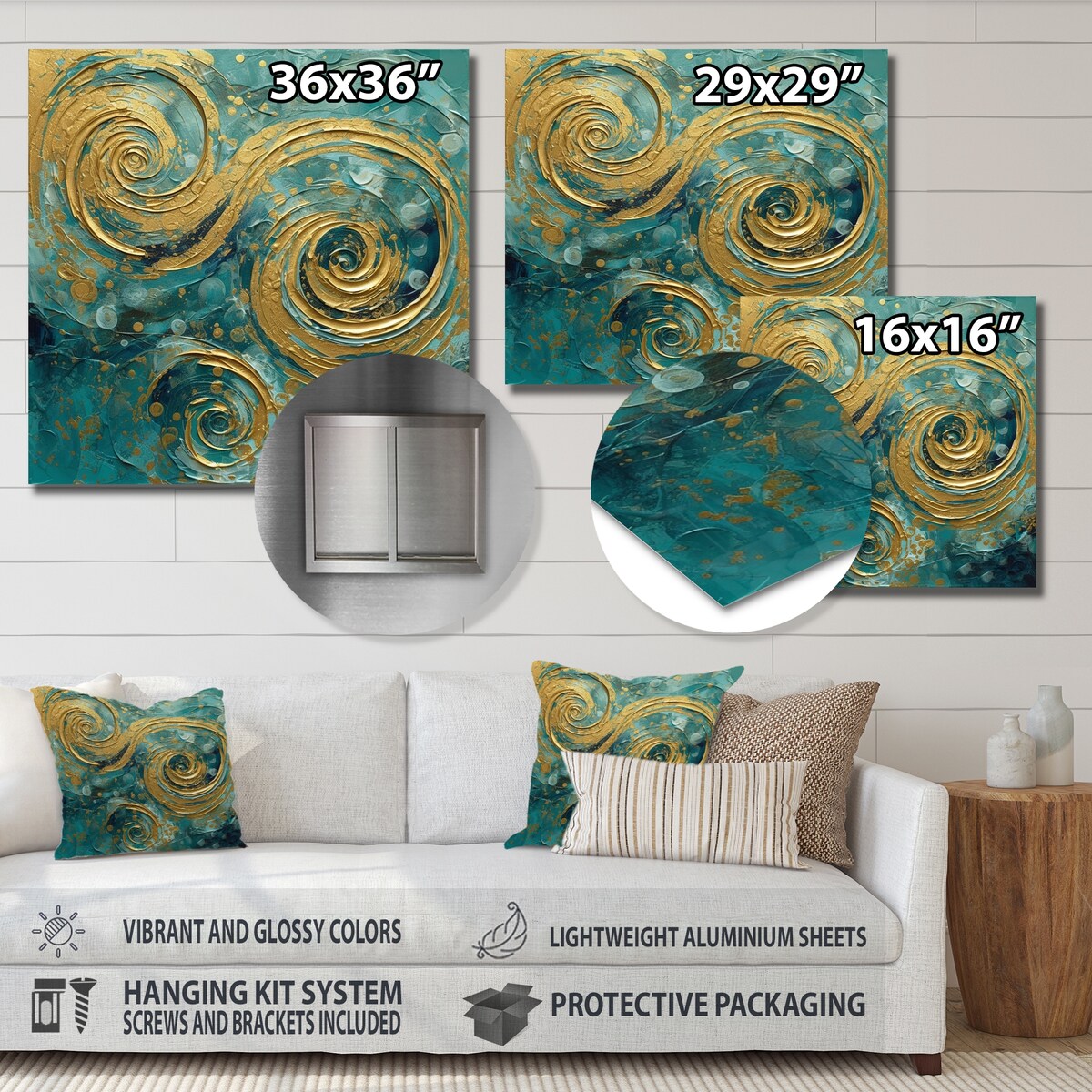 Designart "Gold And Green Power Of Abstraction" Modern Geometric Metal Wall Art