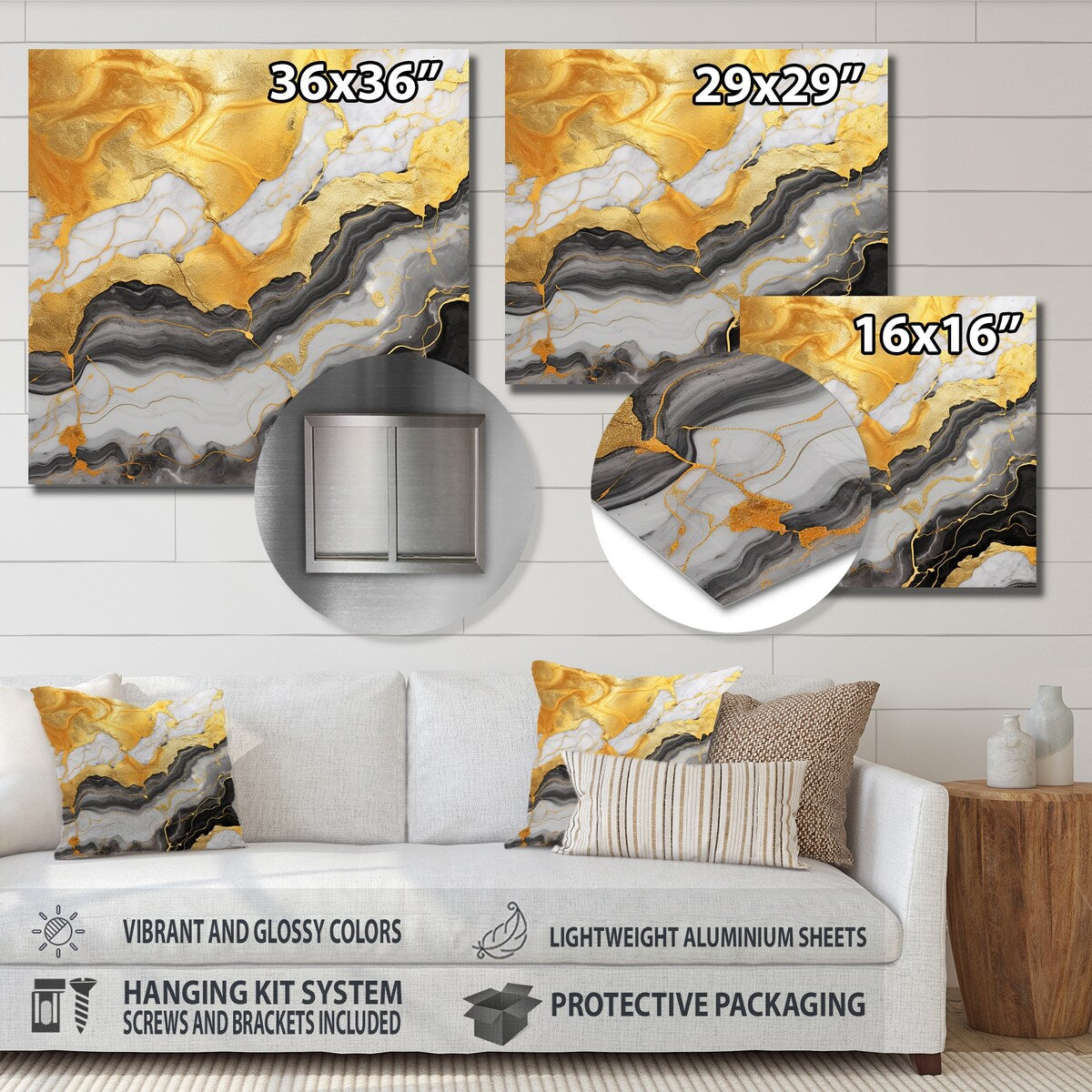 Designart "Gold And Grey Abstract Marble Mirage II" Marble Wall Decor - Gold Metal Wall Décor Modern Metal Art Work