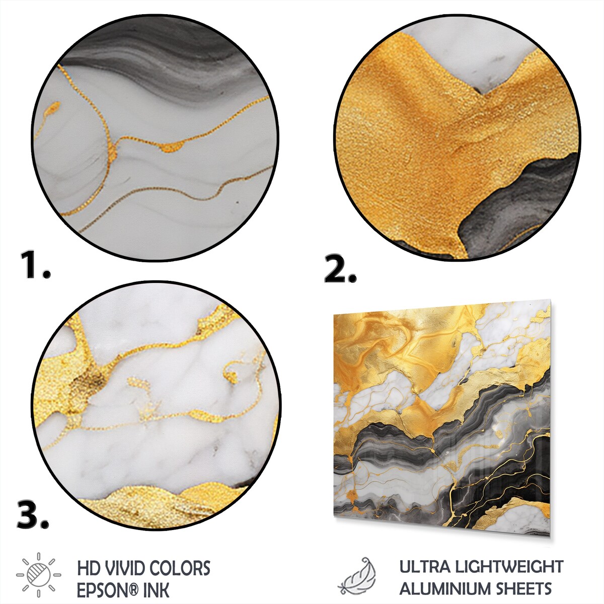 Designart "Gold And Grey Abstract Marble Mirage II" Marble Wall Decor - Gold Metal Wall Décor Modern Metal Art Work