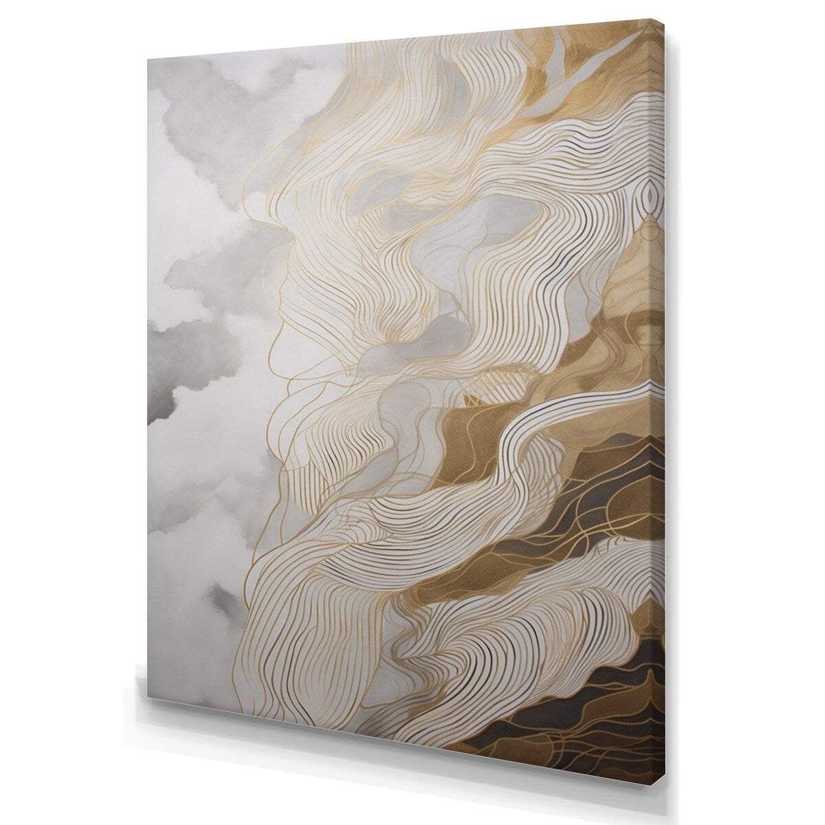 Designart "Gold And Grey Abstracted Line Artistry Iii" Minimalism Line Art Canvas Print