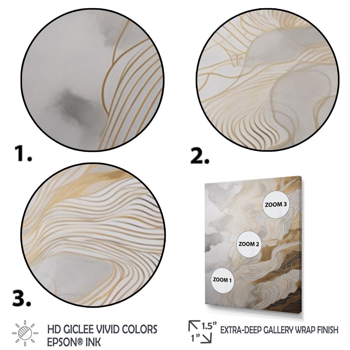 Designart "Gold And Grey Abstracted Line Artistry Iii" Minimalism Line Art Canvas Print