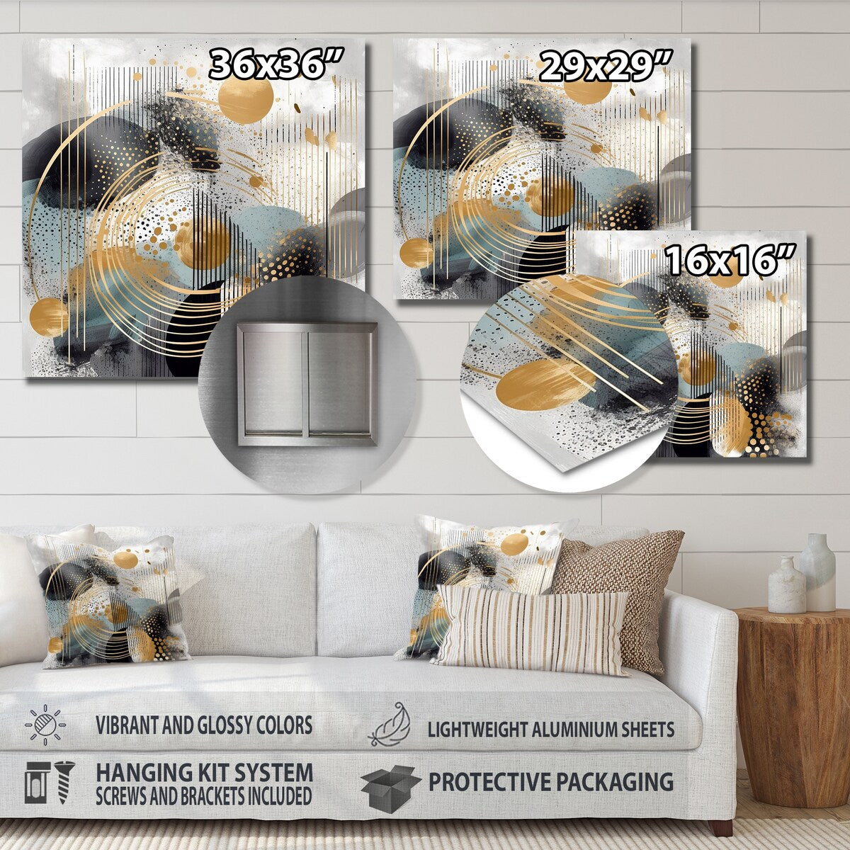 Designart "Gold And Grey Modern Shapes Minimalism II" Abstract Modern Shapes Gold Metal Wall Art Modern Metal Art Work