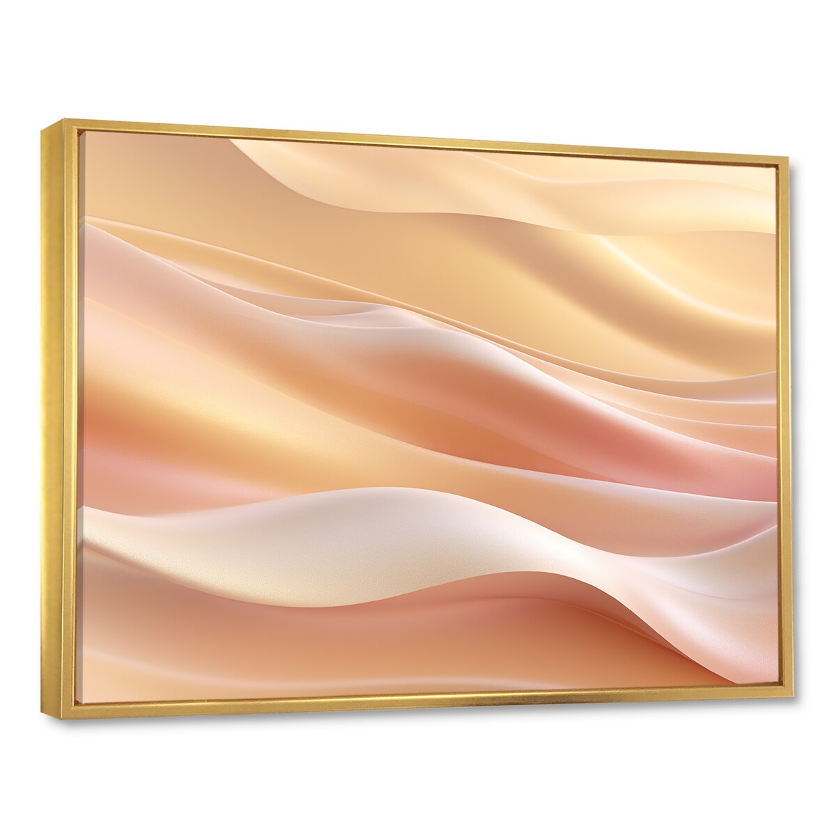 Designart "Gold And Pink Soft Wave Fusion" Abstract Shapes Framed Canvas Wall Art