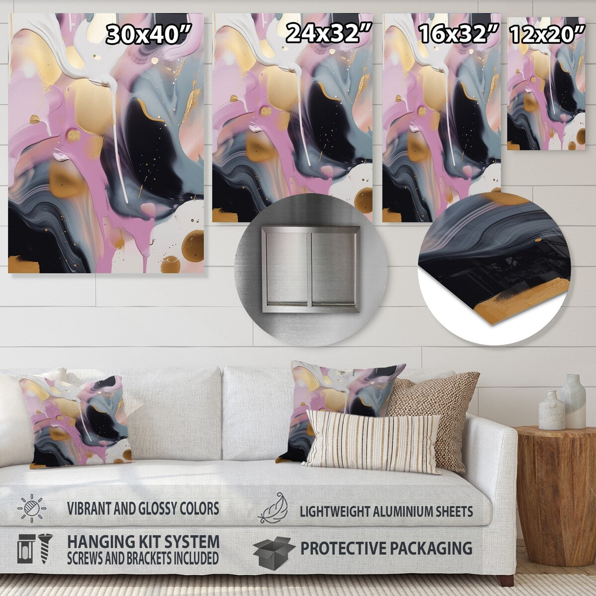 Designart "Gold And Pink Swirl Ink III" Abstract Marble Metal Wall Art