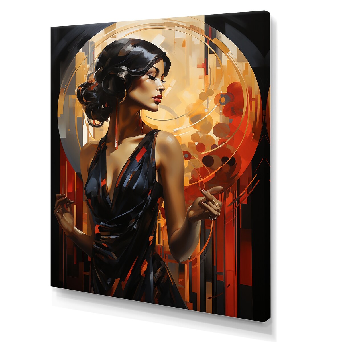 Designart "Gold And Sapphire Woman Elegance I" Woman Wall Art Gold - Modern Wrapped Canvas For Hallway Décor