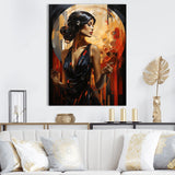 Designart "Gold And Sapphire Woman Elegance I" Woman Wall Art Gold - Modern Wrapped Canvas For Hallway Décor