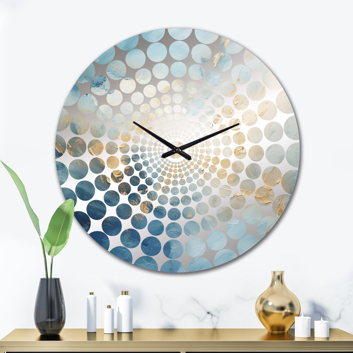 Designart "Gold And White Marble Geode" Gold Abstract Marble Clocks Modern Wall Clocks For Living Room Décor