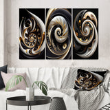 Designart "Gold Black And White Stained Glass II" Abstract Wall Art Set Of 3 - Modern Printed Art Set For Bedroom