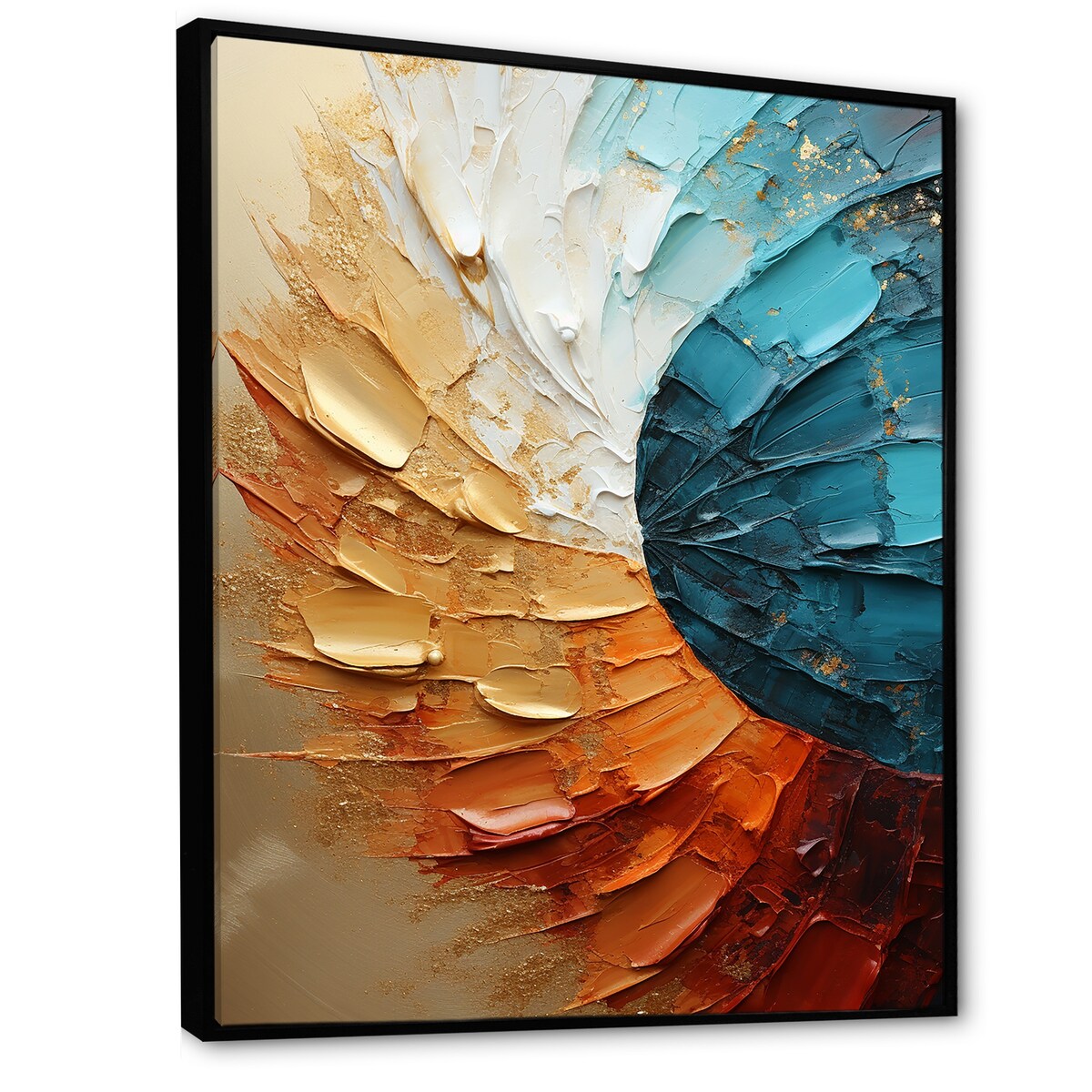 Designart "Gold Blue Desert Mirage Spiral" Abstract Spirals Framed Wall Art Prints