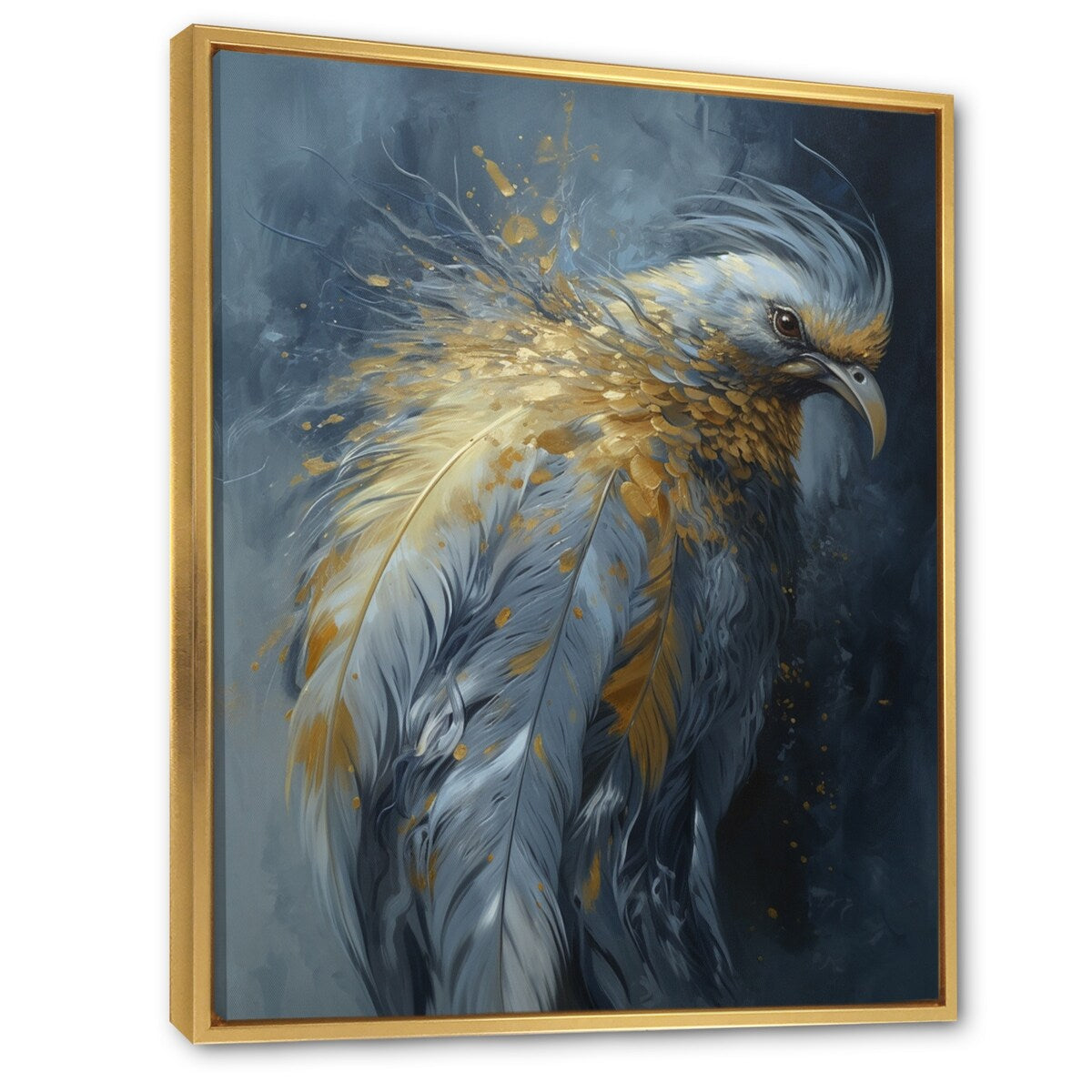 Designart "Gold Boho Chic Feathers Iii" Glam Feather Framed Canvas Art Print