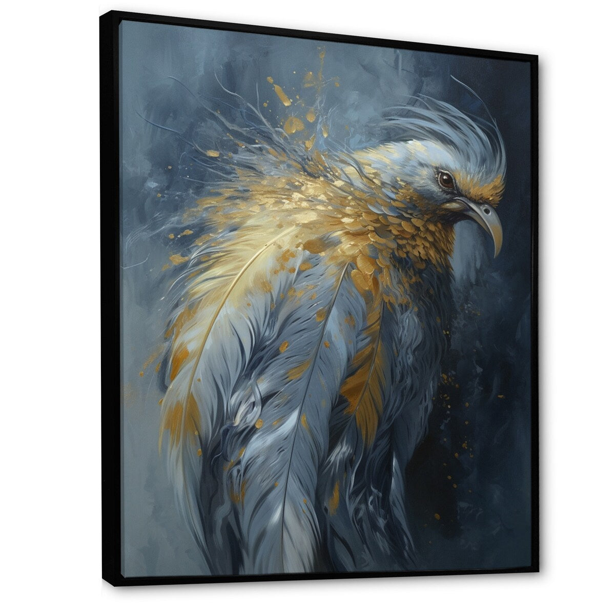 Designart "Gold Boho Chic Feathers Iii" Glam Feather Framed Canvas Art Print