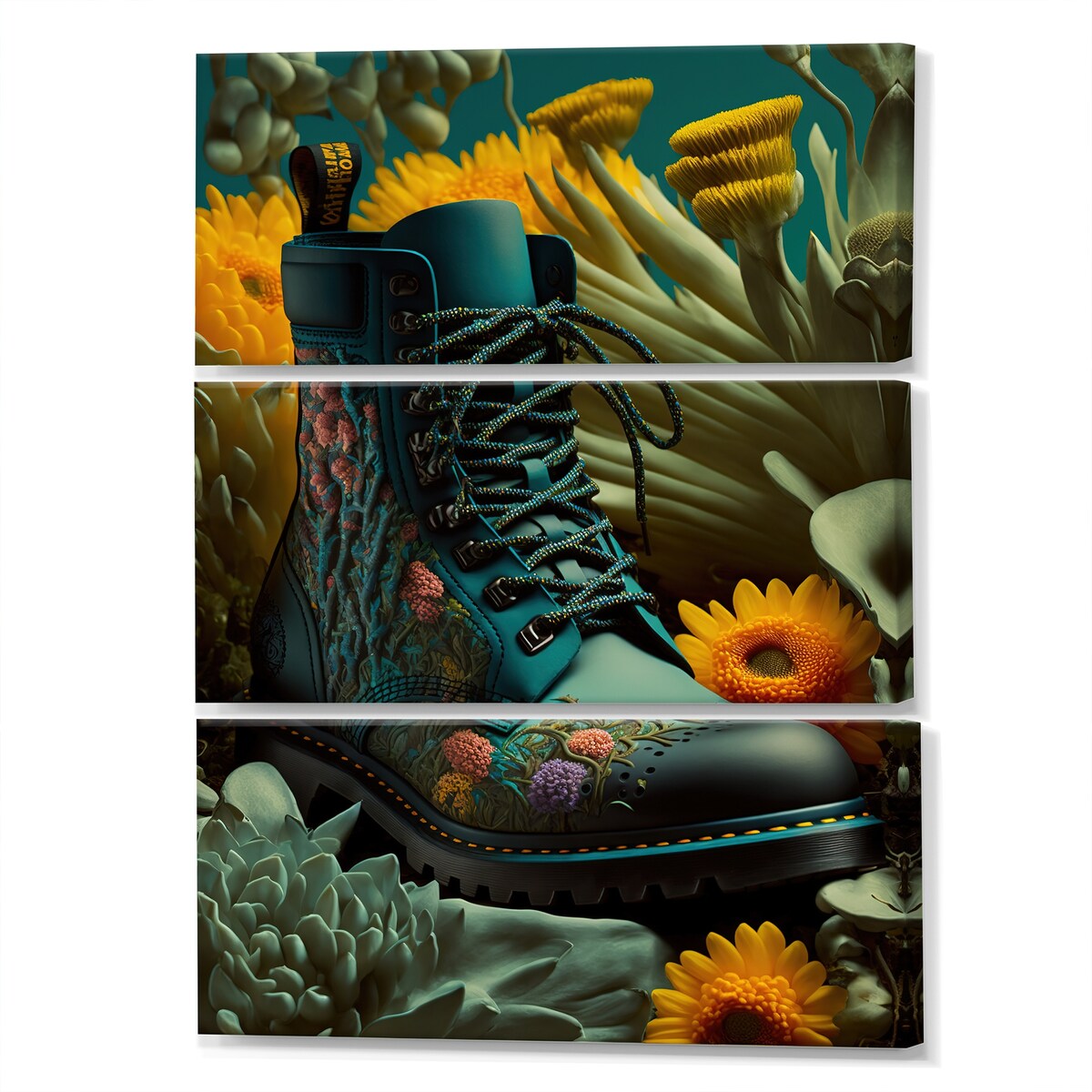 Designart "Gold Champagne Heel II" Fashion Shoes Canvas Art Print - 3 Panels