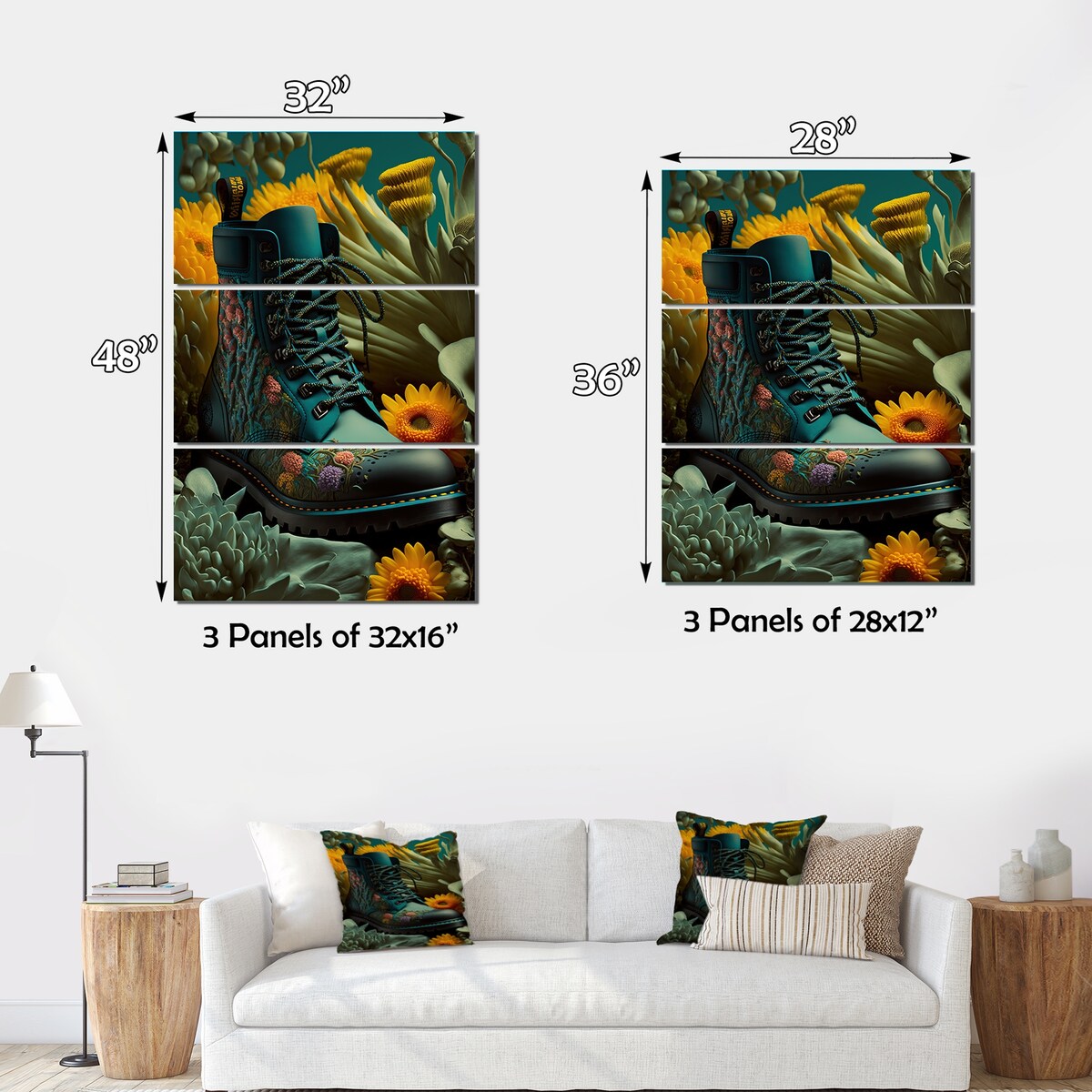 Designart "Gold Champagne Heel II" Fashion Shoes Canvas Art Print - 3 Panels