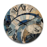 Designart "Gold Constructing Blue Realms I" Abstract Shapes Oversized Wood Wall Clock