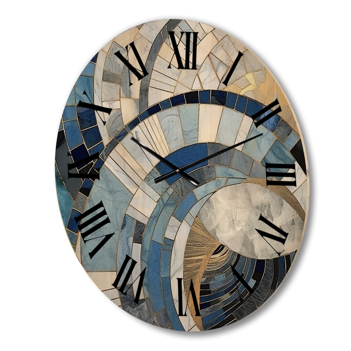 Designart "Gold Constructing Blue Realms I" Abstract Shapes Oversized Wood Wall Clock