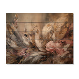 Designart "Gold Feather Wanderlust VI" Glam Feather Print on Natural Pine Wood
