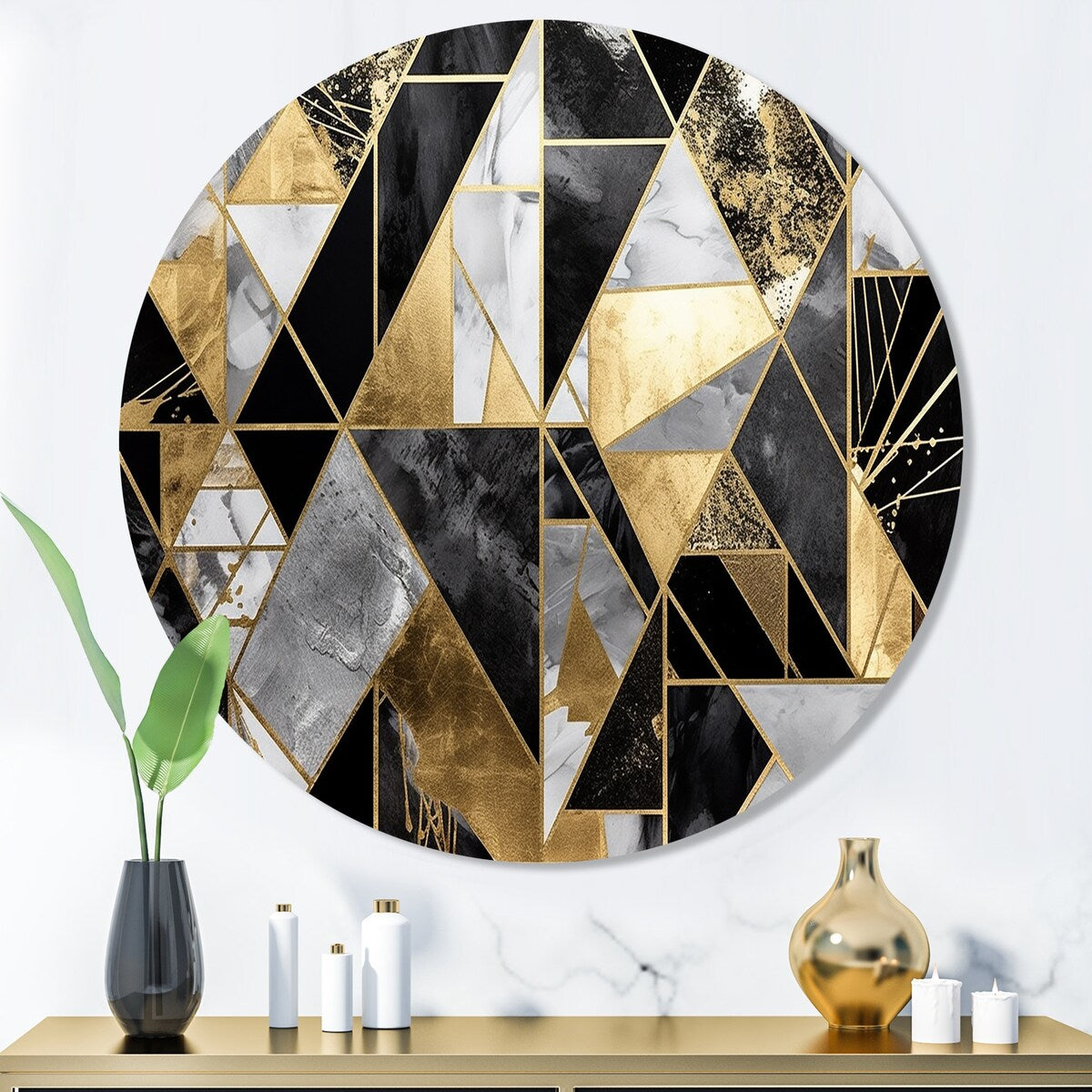 Designart "Gold Geometric Order I" Modern Geometric Metal Round Wall Art
